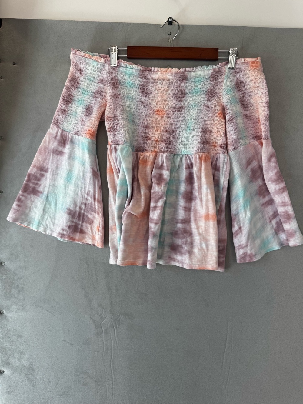 Torrid Tie Dye Off Shoulder Top Size 2 Smocked Bell Sleeve Boho Festival